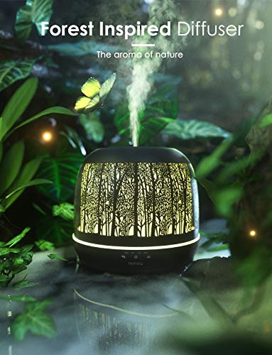 Homasy 500ml Metal Humidificador Ultrasónico Difusor de Aceites Esenciales, Difusor Aromaterapia, Apagado Automático, 4 Temporizadores, 14 Colores de Luz Nocturna
