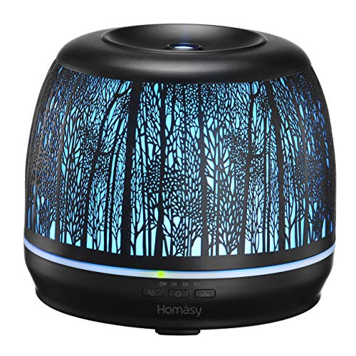 Homasy 500ml Metal Humidificador Ultrasónico Difusor de Aceites Esenciales, Difusor Aromaterapia, Apagado Automático, 4 Temporizadores, 14 Colores de Luz Nocturna