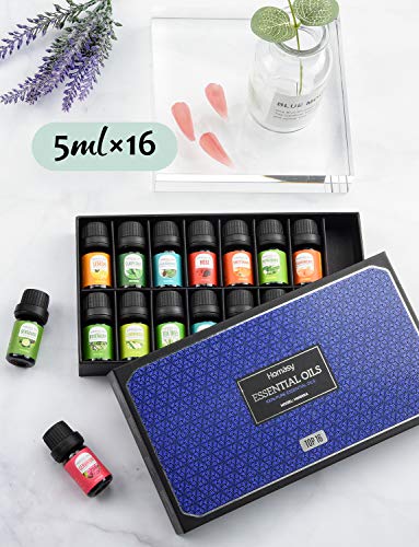 Homasy Caja De Aceites Esenciales, 16 X 5 ml Aceites Esenciales Orgánicos Puros Al 100% Para Difusor/Humidificador, El Mejor Regalo, Lavanda, Naranja Dulce, árbol De Té, Hierba De Limón, Etc.