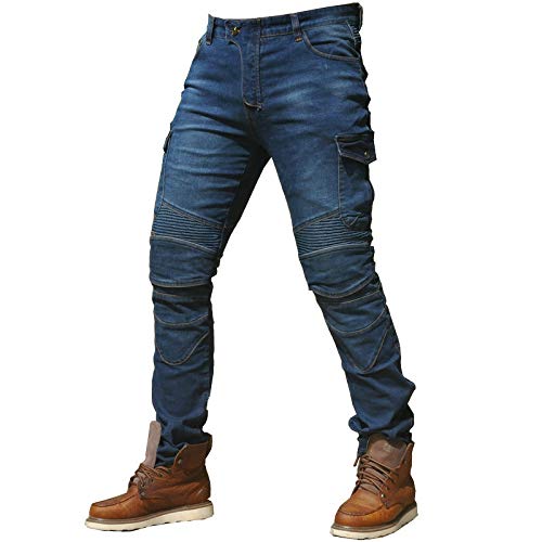Hombre Motocicleta Pantalones Moto Jeans Con Protección Aramida Motorcycle Biker Pants Azul (M- (Waist 33"))