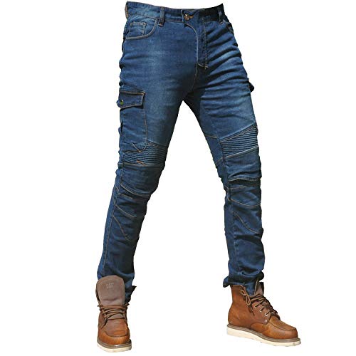 Hombre Motocicleta Pantalones Moto Jeans Con Protección Aramida Motorcycle Biker Pants Azul (M- (Waist 33"))