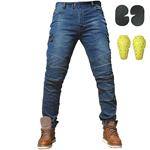 Hombre Motocicleta Pantalones Moto Jeans Con Protección Aramida Motorcycle Biker Pants Azul (M- (Waist 33"))
