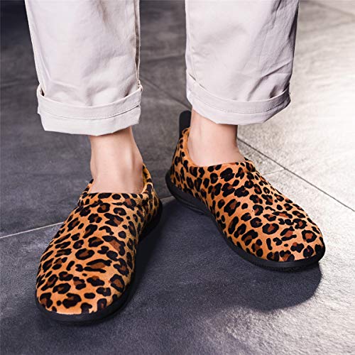 Hombre Mujer Pantuflas de Invierno Unisexo Zapatillas de Estar Cerradas Calienta Pantuflas Zapatos de Pareja Zapatos de Leopardo