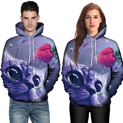 Hombres Mujeres Modo 3D Gato Imprimir Mujeres Sudaderas con Capucha Gato Impreso Manga Larga Mujeres Hombres Ropa de Pareja Sporting Valentine Purple 4XL
