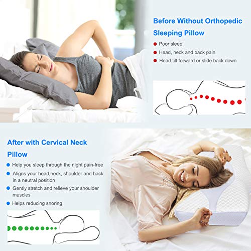 HOMCA Almohada Cervical - Almohada Ergonómica con Memoria de Forma, Almohada Cervical con Alturas Ajustables (61 * 41 * 11 / 9cm) Funda Lavable de Diseño Terapéutico para Dolor Reducido