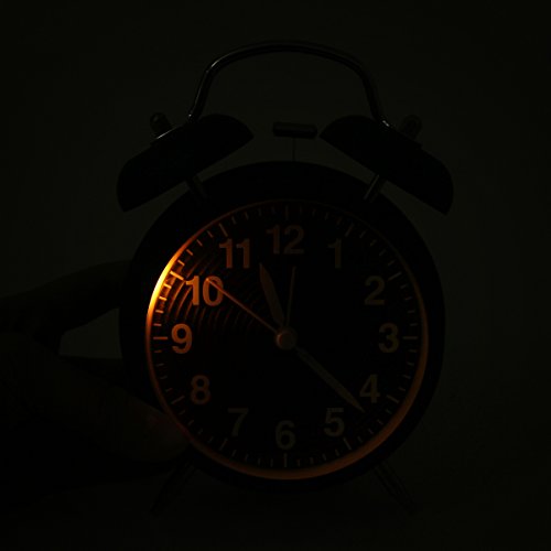homchen Reloj Despertador de Campana Doble de 10,16 cm, sin tictac, Funciona con Pilas, Tradicional, con luz Nocturna, para dormitorios (Negro)