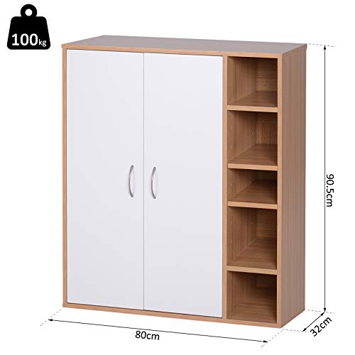 HOMCOM Armario Gabinete Consola Armario Bajo Mueble Organizador de Almacenaje Multiusos de Cocina Comedor Salón Baño con Puertas y Estantes Ajustables 80x32x90.5cm