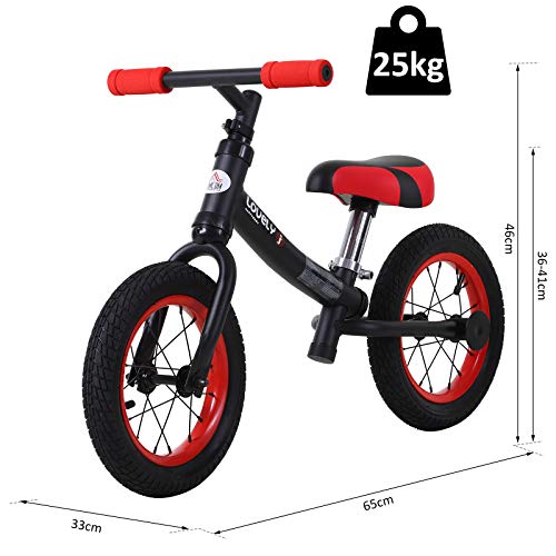 HOMCOM Bicicleta sin Pedales Sillín Regulable 31-45cm Recomendado para niños + 2 Años Rueda de Goma Carga 25kg 65x33x46cm Negra