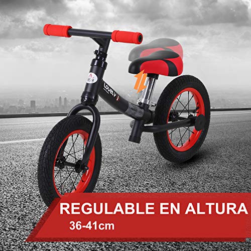 HOMCOM Bicicleta sin Pedales Sillín Regulable 31-45cm Recomendado para niños + 2 Años Rueda de Goma Carga 25kg 65x33x46cm Negra