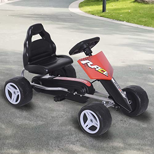 HOMCOM Coche de Pedales Go Kart con Asiento Ajustable Carga 30kg Go Kart Racing Deportivo para Niños 3-5 Años Juguete Exterior 80x49x50cm Acero
