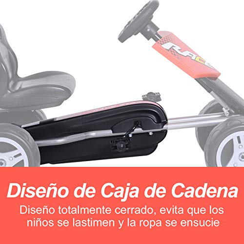 HOMCOM Coche de Pedales Go Kart con Asiento Ajustable Carga 30kg Go Kart Racing Deportivo para Niños 3-5 Años Juguete Exterior 80x49x50cm Acero
