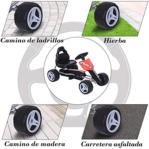 HOMCOM Coche de Pedales Go Kart con Asiento Ajustable Carga 30kg Go Kart Racing Deportivo para Niños 3-5 Años Juguete Exterior 80x49x50cm Acero