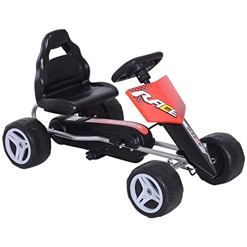 HOMCOM Coche de Pedales Go Kart con Asiento Ajustable Carga 30kg Go Kart Racing Deportivo para Niños 3-5 Años Juguete Exterior 80x49x50cm Acero
