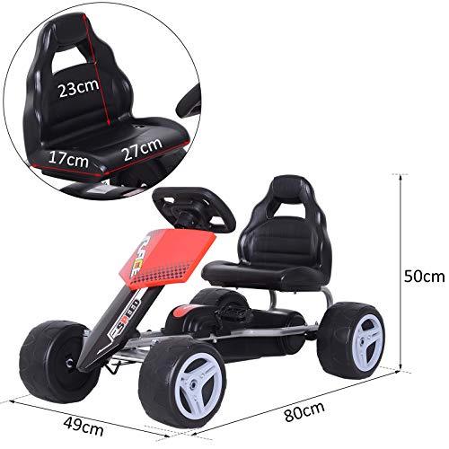 HOMCOM Coche de Pedales Go Kart con Asiento Ajustable Carga 30kg Go Kart Racing Deportivo para Niños 3-5 Años Juguete Exterior 80x49x50cm Acero