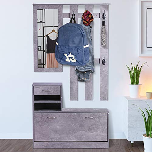 HOMCOM Conjunto de Muebles de Entrada Recibidor Pasillo Set de 3 Piezas Perchero Espejo Zapatero con Cajón 90x22x116cm Madera Gris