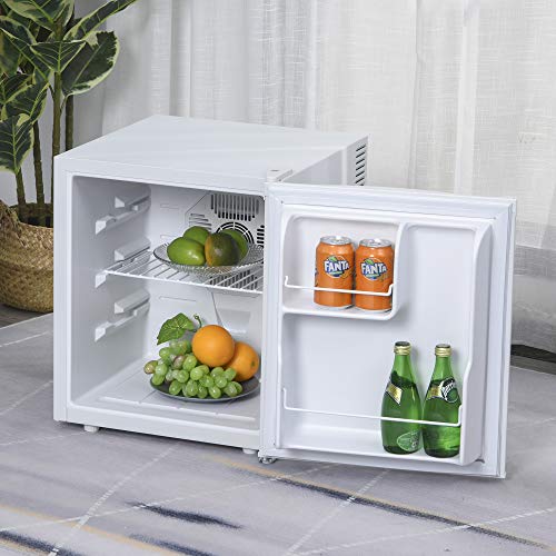 HOMCOM Mini Frigorífico Mini Bar Volumen 50 L Mini Nevera con Estante Extraíble Ajustable LED Ruido Mínimo de Eficiencia Energética 43x48x51 cm Blanco
