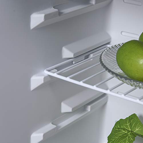 HOMCOM Mini Frigorífico Mini Bar Volumen 50 L Mini Nevera con Estante Extraíble Ajustable LED Ruido Mínimo de Eficiencia Energética 43x48x51 cm Blanco