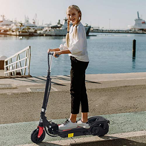 HOMCOM Patinete Eléctrico Altura Ajustable Scooter Eléctrico Plegable con Interruptor de Arranque Freno de Manillar Izquierdo Soporta hasta 50 kg 75x36x82-93 cm Negro
