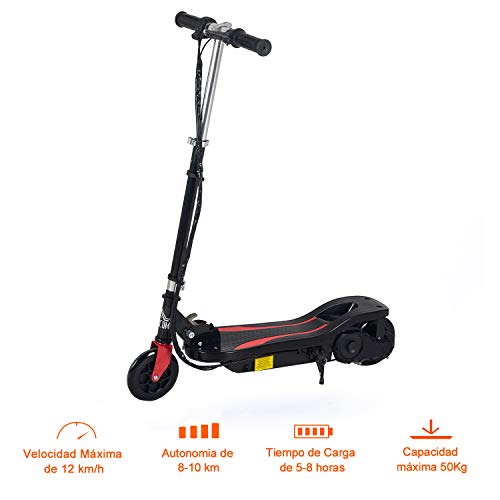 HOMCOM Patinete Eléctrico Altura Ajustable Scooter Eléctrico Plegable con Interruptor de Arranque Freno de Manillar Izquierdo Soporta hasta 50 kg 75x36x82-93 cm Negro