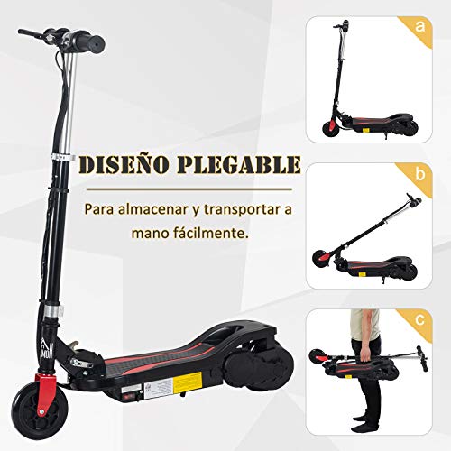 HOMCOM Patinete Eléctrico Altura Ajustable Scooter Eléctrico Plegable con Interruptor de Arranque Freno de Manillar Izquierdo Soporta hasta 50 kg 75x36x82-93 cm Negro