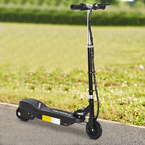 HOMCOM Patinete Eléctrico Niño 7-14 Años E-Scooter Plegable Manillar Ajustable 12km/h Batería Recargable 12V Monopatín 120W Carga 50kg Negro