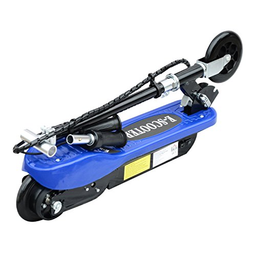 HOMCOM Patinete Plegable Niño Eléctrico Tipo Scooter con Manillar Azul Patinete Eléctrico Plegable Tipo Scooter con Manillar Ajustable Freno y Pie de Apoyo 120W Carga 50kg 81.5x37x96cm (Azul)