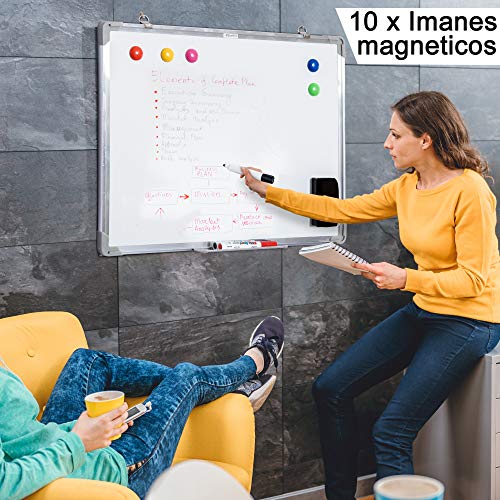 HOMCOM Pizarra magnetica blanca de 60 x 45cm con 10 imanes + 1 borrador + 4 rotuladores