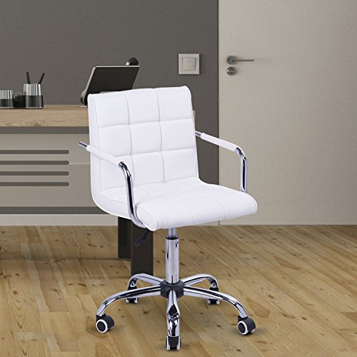 HOMCOM Silla de Oficina Juvenil Silla de Ordenador para Niños Altura Regulable Giratoria 360° Respaldo Cuero Sintetico Blanco