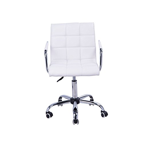 HOMCOM Silla de Oficina Juvenil Silla de Ordenador para Niños Altura Regulable Giratoria 360° Respaldo Cuero Sintetico Blanco