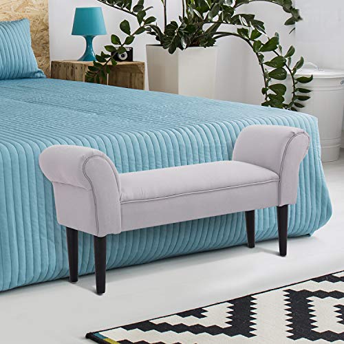 HOMCOM Taburete Pie de Cama Banqueta con Brazos Tapizada Tipo Banco de Madera para Dormitorio Salón Recibidor 102x31x51cm Carga 130kg