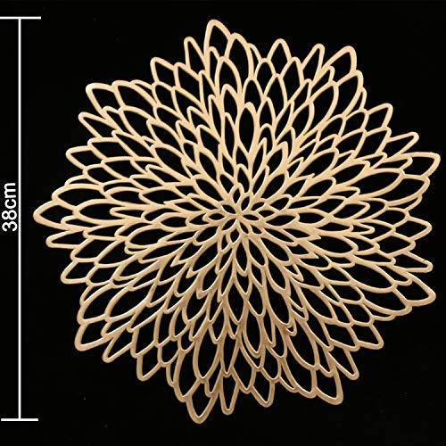 Homcomoda Manteles Individuales 6 Oro Metálico Laminado Redondo Vinilo Manteles Individuales Acento Centro de Mesa Manteles Nieve