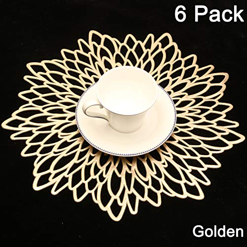 Homcomoda Manteles Individuales 6 Oro Metálico Laminado Redondo Vinilo Manteles Individuales Acento Centro de Mesa Manteles Nieve