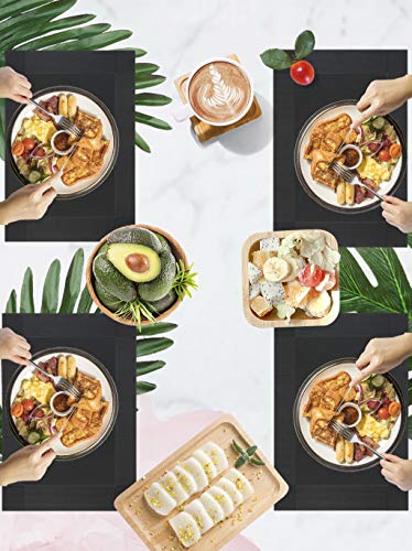 Homcomodar Vinilo Salvamanteles Individuales Manteles de Mesa Conjunto de 6 Negro