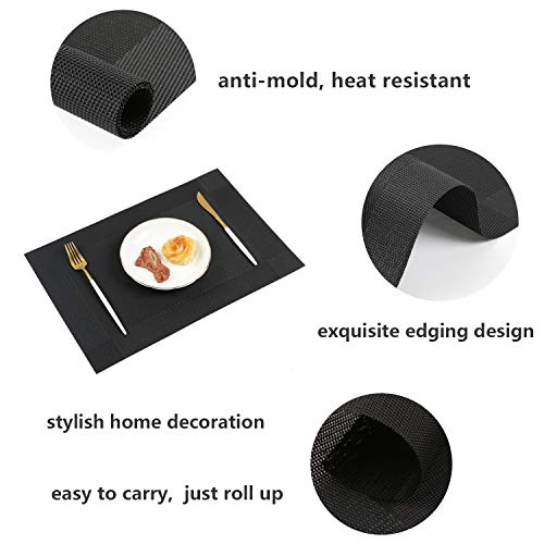 Homcomodar Vinilo Salvamanteles Individuales Manteles de Mesa Conjunto de 6 Negro