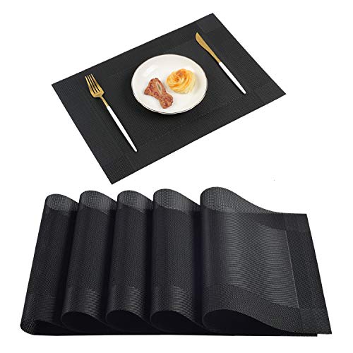 Homcomodar Vinilo Salvamanteles Individuales Manteles de Mesa Conjunto de 6 Negro