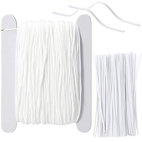 Homealexa Cordón Elástico 3mm Ancho Plana Goma Bandas Elástica Cintas Elásticas con 100 Correas de Puente Nariz, 50 Metros Longitud Cuerda Elastica para Costura Manualidades Diy Ropa Blanco