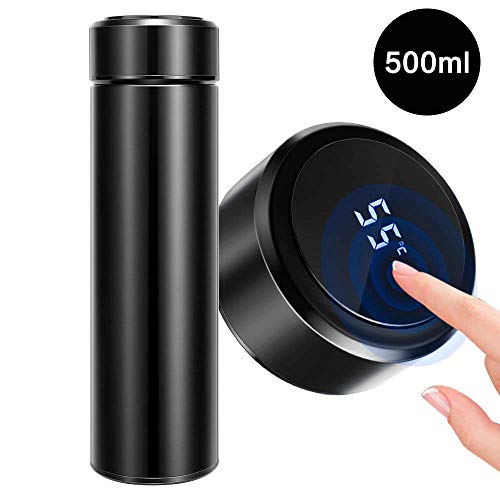 Homealexa Tazas de Café Viaje, 500 ml Botella de Agua Aislante al Vacío Inoxidable 304, Pantalla Táctil LED, Indicador de Temperatura, Inteligente Selladora Botella