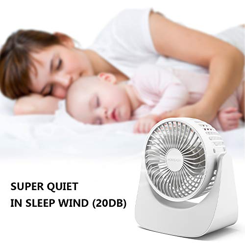 homeasy Mini Ventilador Pequeño Silencioso 360° con 3 Velocidades, Portátil Ventilador USB Silencioso PC con Cable USB Regarcable 1.2m, Ventilador de Mesa para Oficina Hogar Coche (Blanco)