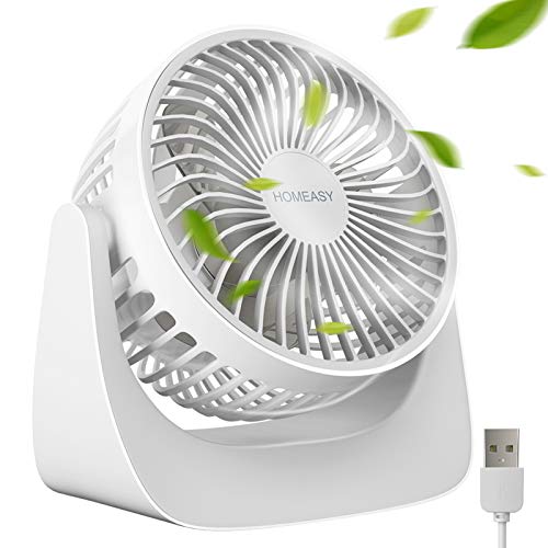 homeasy Mini Ventilador Pequeño Silencioso 360° con 3 Velocidades, Portátil Ventilador USB Silencioso PC con Cable USB Regarcable 1.2m, Ventilador de Mesa para Oficina Hogar Coche (Blanco)
