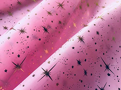 HomeBuy - Tela de tafetán de seda (150 cm de ancho, impresión de estrellas doradas, color negro, azul, crema, blanco, rosa claro (se vende por metros), rosa pastel, 2 m