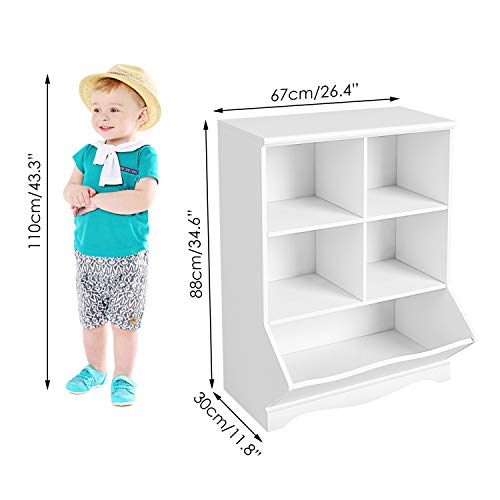 HOMECHO Armario de Juguetes con 5 Cubos de Almacenamiento Estantería Infantil para Juguete Libros para Niños Organizador de Almacenaje para Salón Dormitorio Baño Blanco 67 x 40 x 88 cm