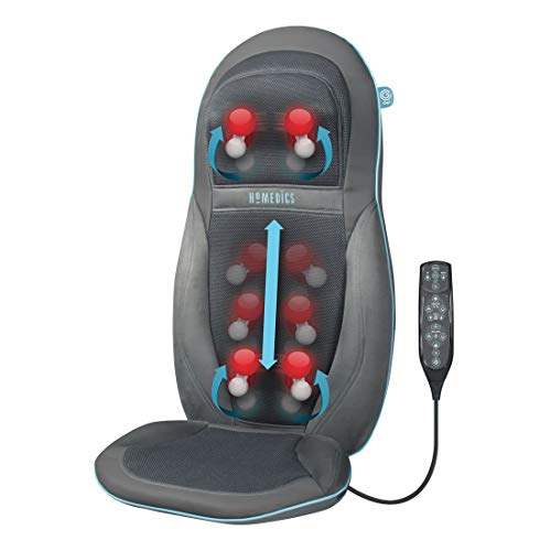 HoMedics Gel Asiento Masajeador Shiatsu para Espalda, Cuello y Hombros, Silla Eléctrica de Masaje con Calor Relajante, Control Remoto para Regular Intensidad, Tecnología Gel para la Casa y Oficina