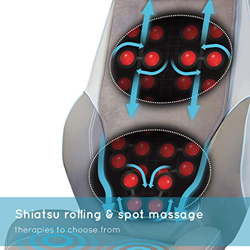 HoMedics Shiatsu Max Asiento de Masajes Eléctrico para Espalda y Hombros, Silla Masajeadora con 14 Programas, Intensidad y Calor Regulables, Vibración, Masaje Shiatsu, Localizado o Completo, Gris
