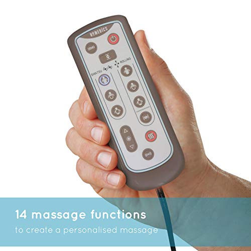 HoMedics Shiatsu Max Asiento de Masajes Eléctrico para Espalda y Hombros, Silla Masajeadora con 14 Programas, Intensidad y Calor Regulables, Vibración, Masaje Shiatsu, Localizado o Completo, Gris