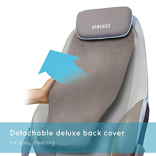 HoMedics Shiatsu Max Asiento de Masajes Eléctrico para Espalda y Hombros, Silla Masajeadora con 14 Programas, Intensidad y Calor Regulables, Vibración, Masaje Shiatsu, Localizado o Completo, Gris