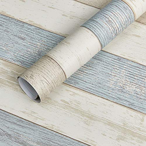 Homein Vinilos para Muebles Madera Raya Azul, Papel Pintado Autoadhesivo, Vinilos Cocina/Pared/Armario/Baño, Papel Adhesivo Impermeable y a Prueba de Polvo, PVC Rollo 30x200cm