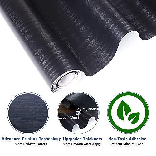 Homein Vinilos para Muebles Negro, Papel Pintado Autoadhesivo, Vinilos Cocina/Pared/Armario/Baño, Papel Adhesivo Impermeable y a Prueba de Polvo, PVC Rollo 60x200cm