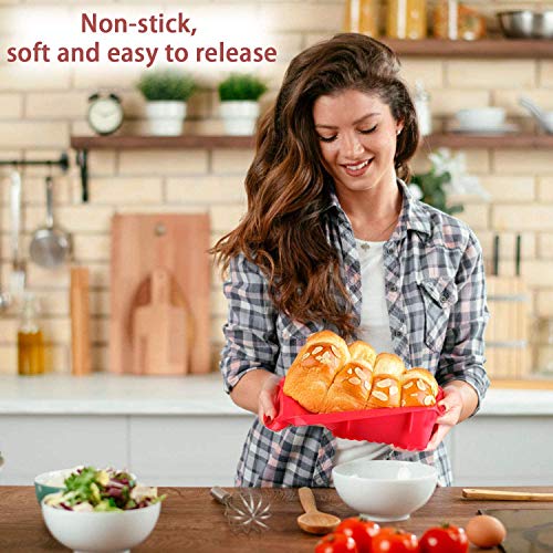 HOMEK Molde Rectangular de Silicona, 2 Piezas Rectangular Antiadherente Molde para Hornear de Silicona para Tostadas Dulces Pan Reposteria Suministros de Cocina, Rojo 25x12x7,5cm