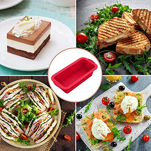 HOMEK Molde Rectangular de Silicona, 2 Piezas Rectangular Antiadherente Molde para Hornear de Silicona para Tostadas Dulces Pan Reposteria Suministros de Cocina, Rojo 25x12x7,5cm