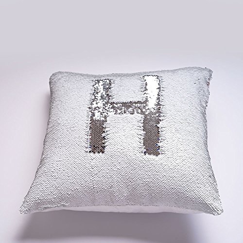 HomeLava Fundas de Cojínes Fundas de Almohada DIY Lentejuelas Invertida 40x40cm Dos Colores,Plata + Blanco
